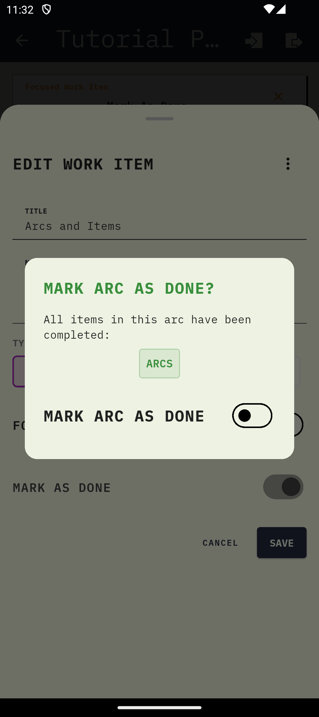 Screenshot highlighting Mandate arcs and completion state