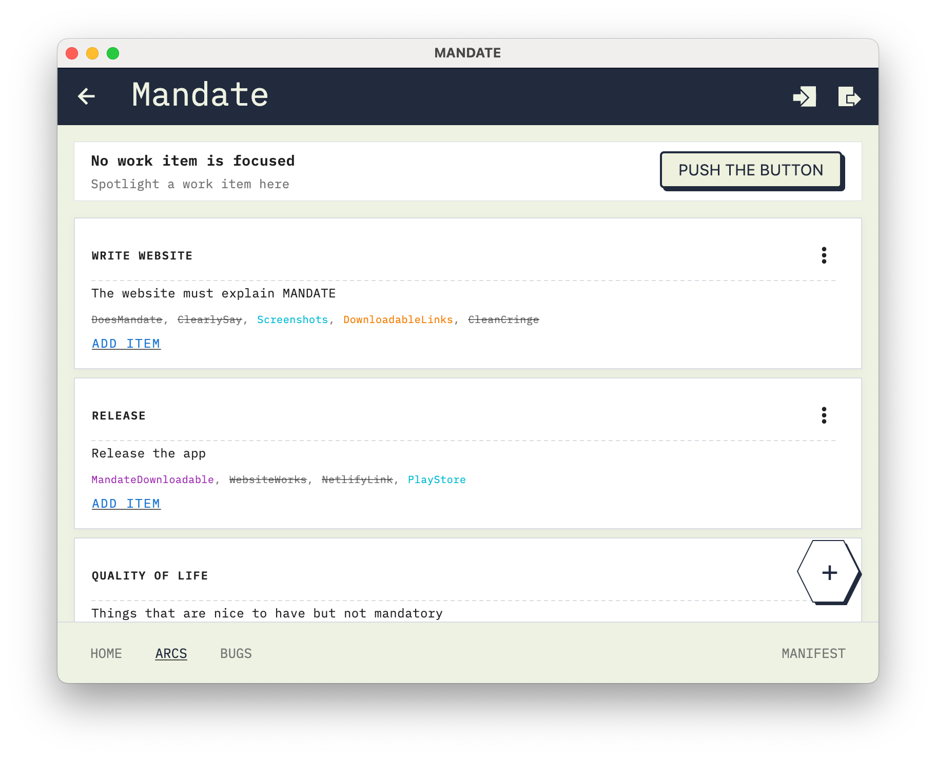 Screenshot of Mandate progress indicators